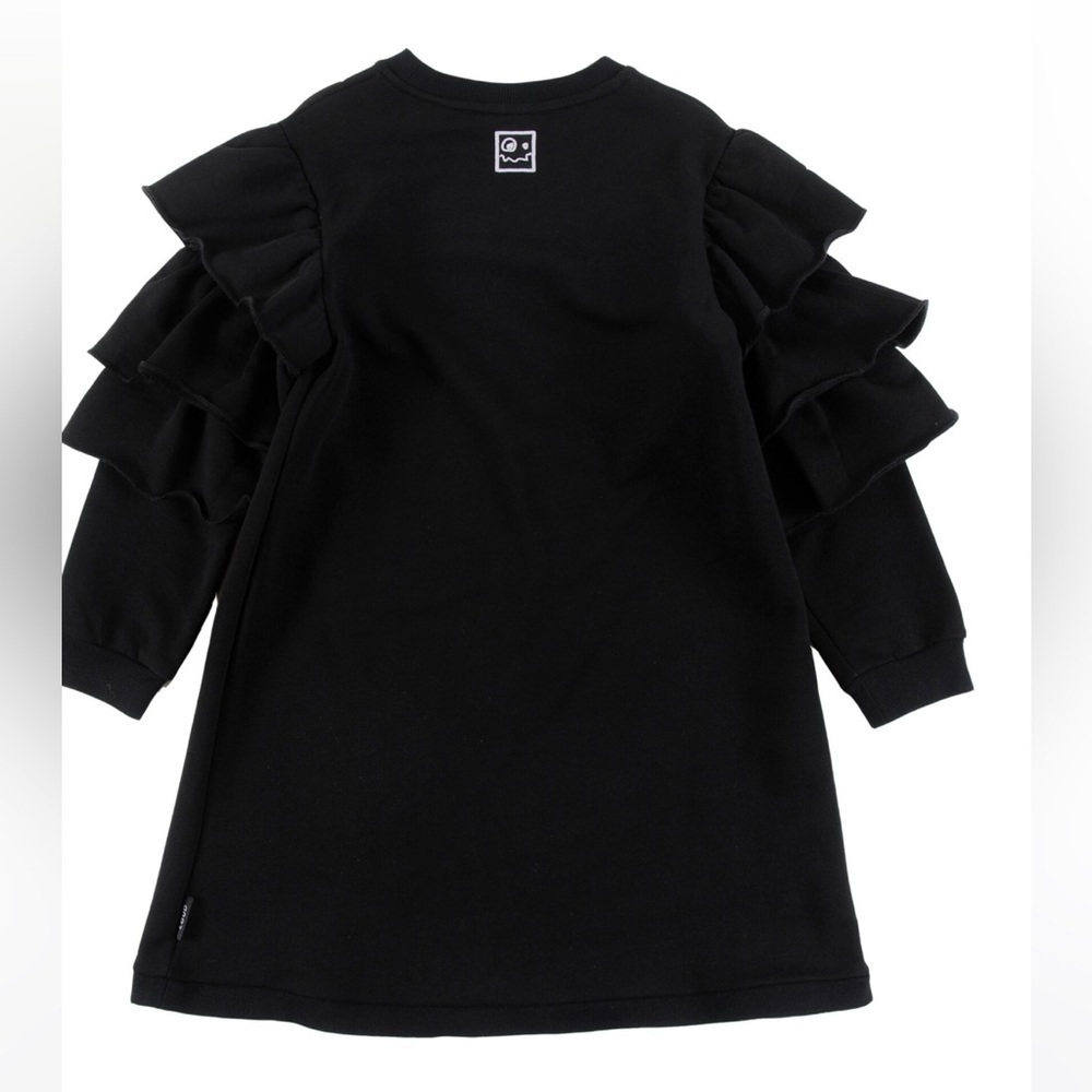 Loud Apparel Sweet Black Sweatshirt Dress Loose Fit Size 12 Ruffle Long Sleeve - Picture 11 of 12